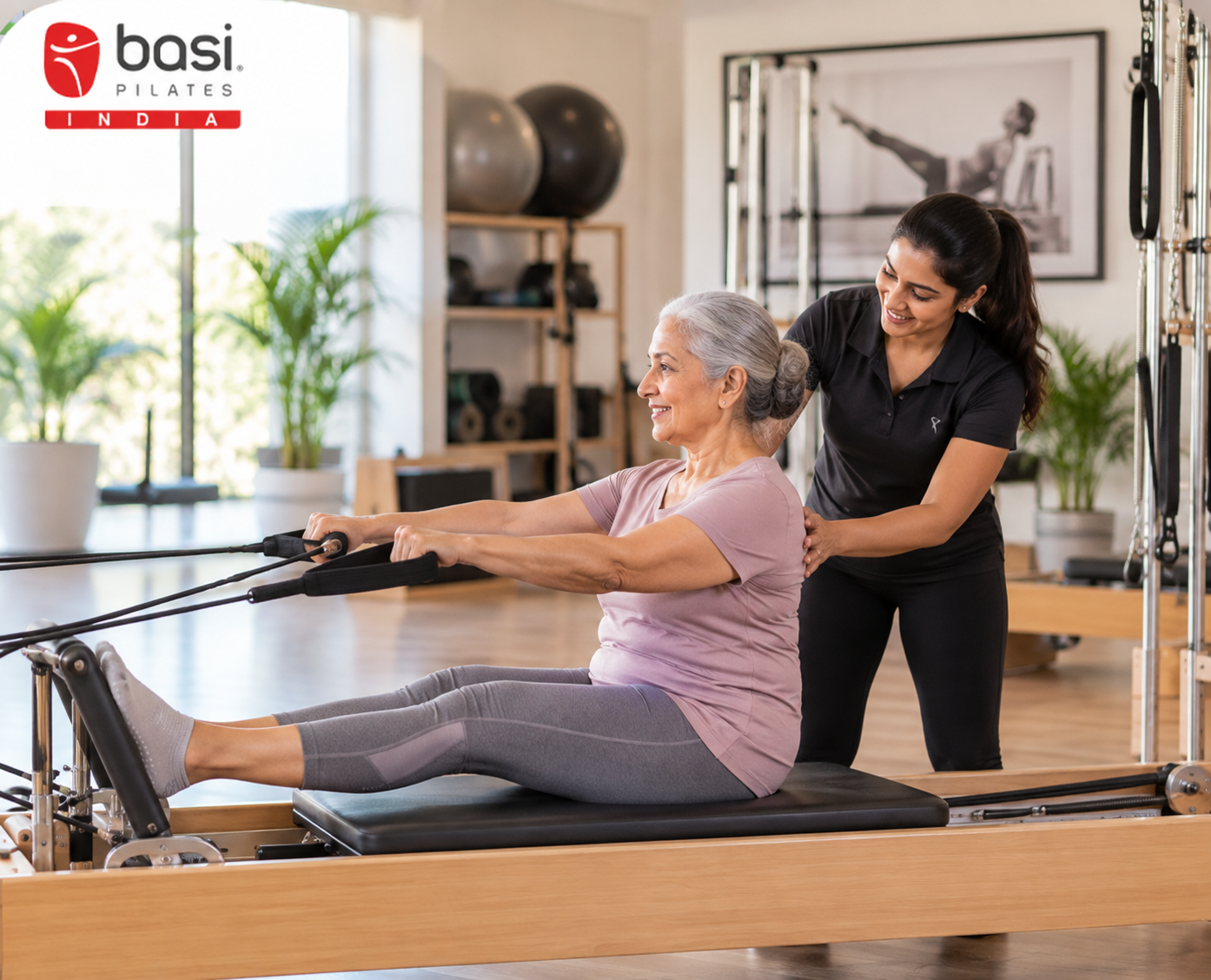 Senior adult practicing safe low-impact Pilates exercises for joint mobility and balance